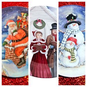 Christmas Plate Lot of 3  Seasonal Holiday Home Decor Snowman Santa 8" Round VG